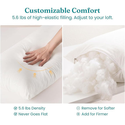 Oubonun Adjustable Long Body Pillow for Adults, Firm Full Body Support 4ft6