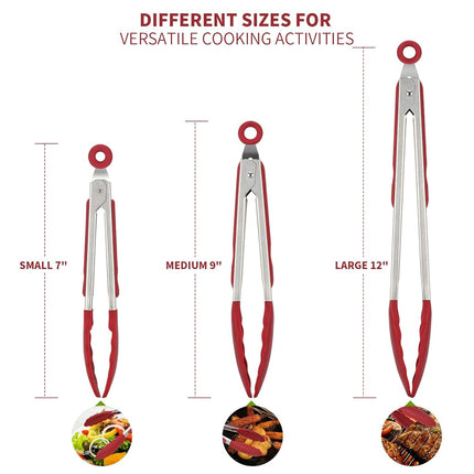 U-Taste 315℃ Heat Resistant Silicone Kitchen Tong 7/9/12in (Scarlet)