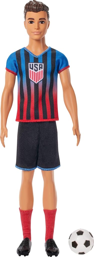 Barbie Careers USSF Soccer Fashion Ken Doll Dressed in Removable Sport-Themed Outfit & Shoes with Accessories (Styles May Vary)