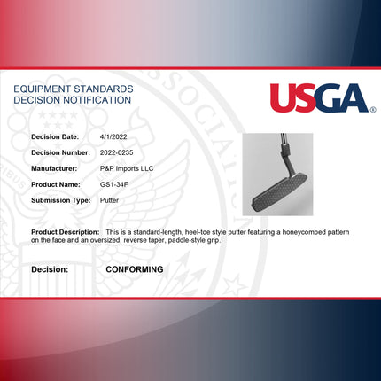 GoSports GS1 Tour Golf Putter - 34 Inch Right-Handed Blade Putter with Oversized Fat Grip and Milled Face