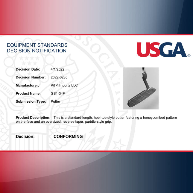 GoSports GS1 Tour Golf Putter - 34 Inch Right-Handed Blade Putter with Oversized Fat Grip and Milled Face