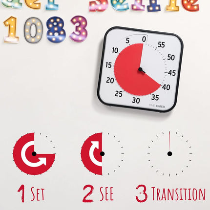 TIME Timer Original Large 30 x 30 cm - 60 Minute Visual Analogue Timer Clock - Optional Acoustic Alarm (Volume Control), No Loud Ticking, Time Management Device (Black)