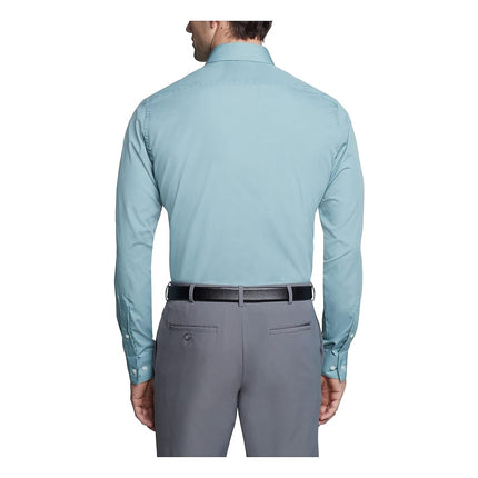 Van Heusen Men's Poplin Fitted Solid Point Collar Dress Shirt, Ocean Mist, 17" Neck 34"-35" Sleeve