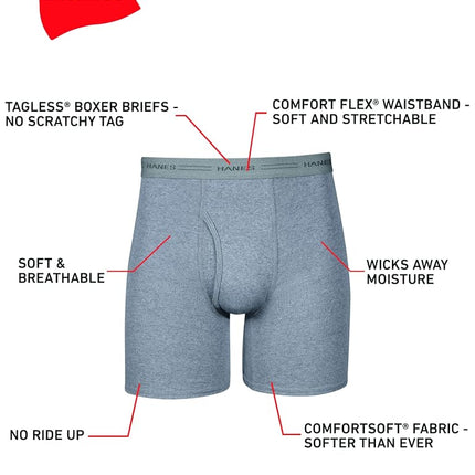 Caleçons boxeurs pour hommes Hanes, sous-vêtements en coton doux et respirant avec ceinture ComfortFlex, multipack, rayés assortis - Paquet de 6, très grand