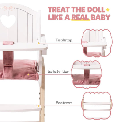 ROBUD Wooden Doll High Chair - Doll Furniture for 18~20 Inch Dolls - Pink
