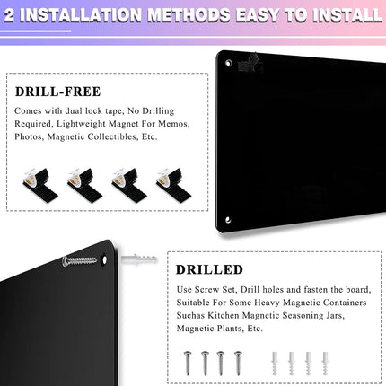 2Pack Black Magnetic Board,17.5" x 11.4" Magnet Bulletin Board to Display Magnetic Notes, Poetry, Photos, Suitable for Wall, Refrigerator, Cabinet etc, Come with 8 Pcs Dual Lock Tape and Screws