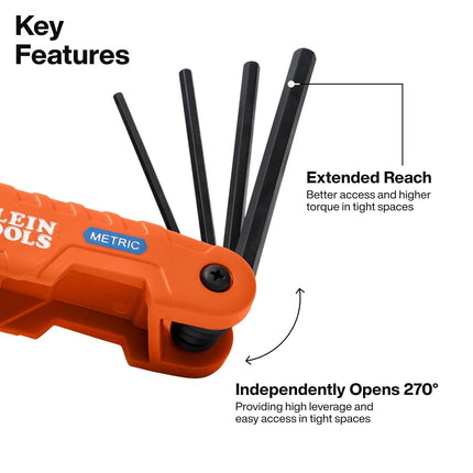 KLEIN TOOLS 70550M Pro Folding Hex Key Set, 10-Key Metric Sizes 1.5mm to 12mm, Industrial Strength Heat Treated Alloy Steel