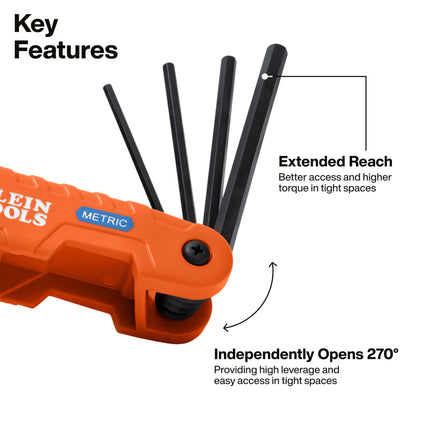 KLEIN TOOLS 70550M Pro Folding Hex Key Set, 10-Key Metric Sizes 1.5mm to 12mm, Industrial Strength Heat Treated Alloy Steel