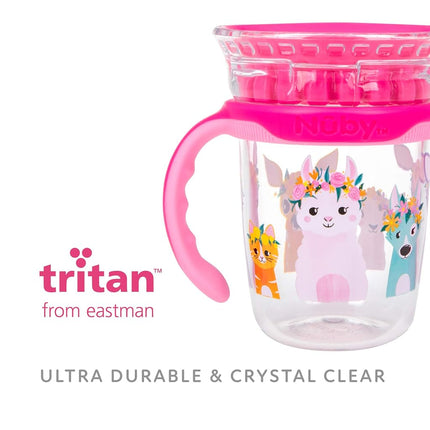 Nuby 360 Edge 2 Stage Drinking Rim Cup with Removable Handles & hygienic Cover: 8 Oz/ 240 Ml, 12M+, Flower Crowns, Pink