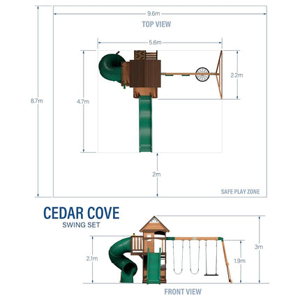 Backyard Discovery Cedar Cove Swing Set | 3m Slide, Tube Slide & Rock Wall