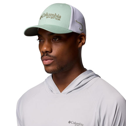 Casquette de baseball en maille PFG Columbia Sportswear, Jade brumeux/Blanc/Crochet, XXL