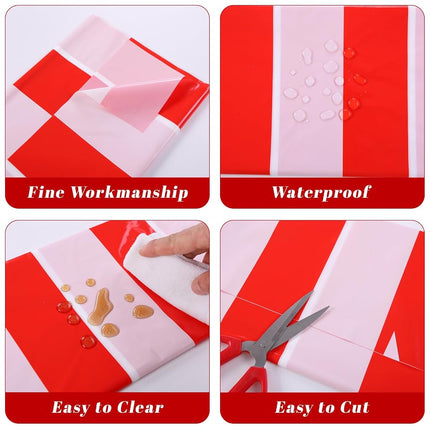 Kesfey Red Striped Tablecloth Carnival Vertical Stripe Table Cover 3 Packs