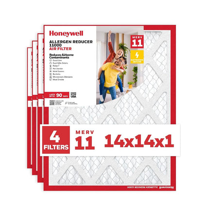 Honeywell 14x14x1 MERV 11 Allergen Reducer 11000 Electrostatic Pleated HVAC AC Furnace Air Filter (4-Pack) | Replacement Filter for Home Use | Made in USA