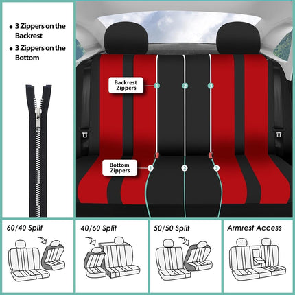 FH GROUP Car Seat Covers Full Set Red Cloth - Universal Fit, Automotive Seat Covers, Low Back Front Seat Covers, Airbag Compatible, Split Bench Rear Seat, Car Seat Cover for SUV, Sedan, Van