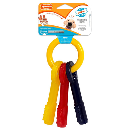 Nylabone Gentle Puppy Dog Teething Chew Toy Keys, Bacon Flavour, Medium, for Puppies Up to 16 kg