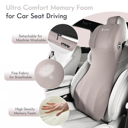 FLORICH Lumbar Support Pillow and Car Neck Pillow Memory Foam Integrated Lumbar Support Cushion with Headrest Pillow Ergonomic Car Seat Back Support for Head Waist Support Sciatica Pain Relief, Gray