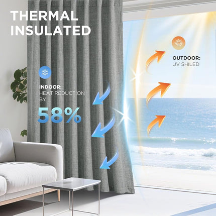 Joydeco 100% Blackout Curtains 108 inches Long Natural Linen Drapes 2 Panels Set Burg for Bedroom Living Room Black Out Darkening Curtain Thermal Insulated Back tab Rod Pocket(52x108 inch,Light Grey)