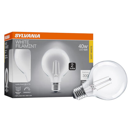 SYLVANIA G25 Clear Globe LED White Filament Bulb, 