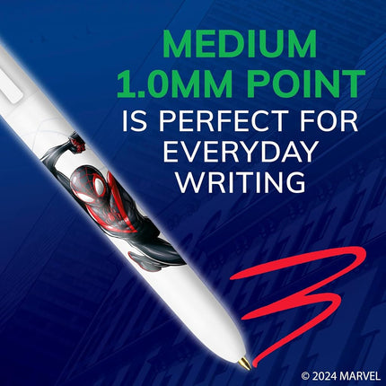 BIC Marvel Spider-Man Theme Retractable Ballpoint Pens, 4 Colours - Multi Purpose Medium Point - Assorted Ink - 3 Pack