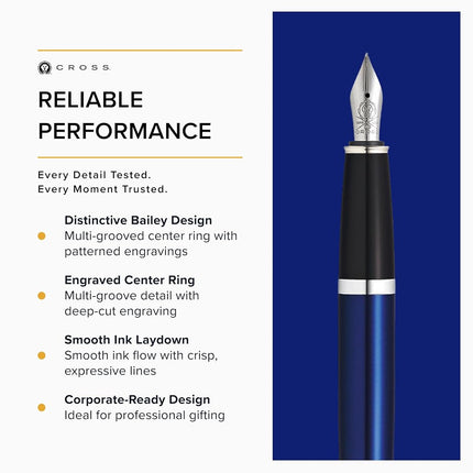 Cross Bailey Blue Lacquer Fountain Pen - medium nib - Premium Box (AT0456-12MS)