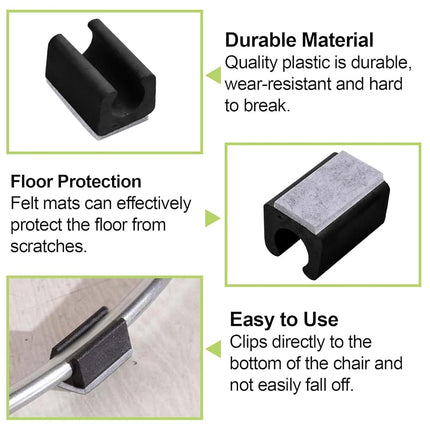 UFURMATE Chair Pads, 80Pcs 12mm Plastic Chair Leg Floor Protectors with Felt Pads, U Shaped Chair Tube Floor Protectors Non-Slip Rectangle Chair Legs Tips Caps for Round Sled Base Chair Leg (Black)