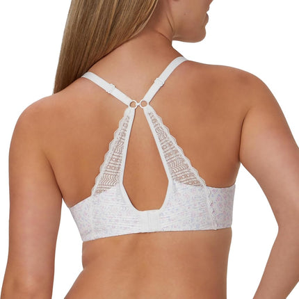 Maidenform Women's Comfort Devotion Full Coverage Underwire T-Shirt Bra, White Cottage Print/Sky Blue Bow, 38C