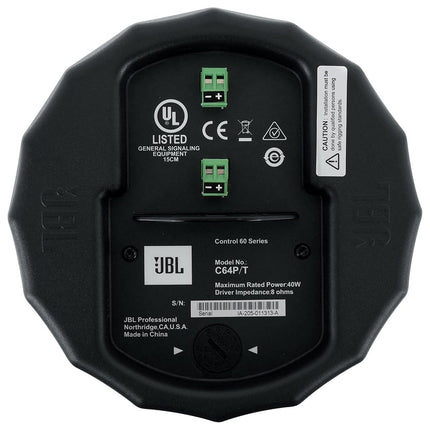 JBL Professional C64P/T Compact Full-Range Hanging Pendant Loudspeaker, Black, Sold as Pair