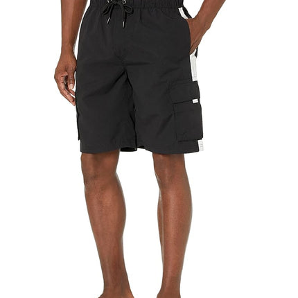 Southpole Men's Standard Swim Trunks, Quick Dry Beach Board, Bathing Shorts, Black, Large