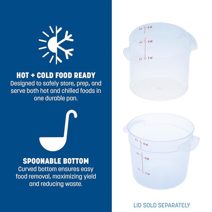 Carlisle FoodService Products StorPlus Round Food Storage Container for Serving and Storing Hot or Cold Food, 6 Qt, 1 Count, Translucent