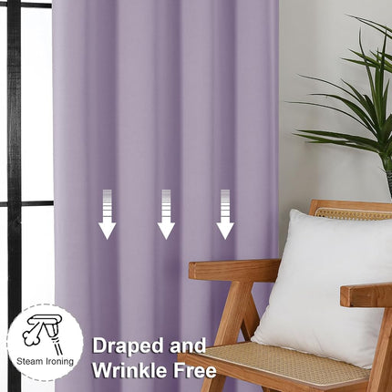 Simplebrand Ava Lilac Blackout Curtains for Bedroom 63 Inch Length 2 Panels Set, Nursery Thermal Insulated Energy Saving Rod Pocket Window Treatment Curtains Blackout Drapes, W40 x L63 Inch, Lilac