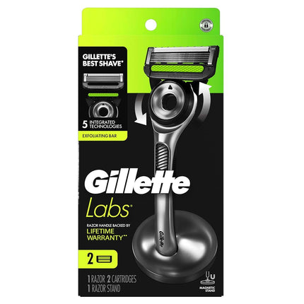 Gillette Labs Mens Razor with Exfoliating Bar, Shaving Kit for Men, Includes 1 Handle, 2 Razor Blade Refills, 1 Premium Magnetic Stand