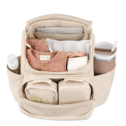 Skip Hop Diaper Bag Backpack with Portable Changing Pad Adjustable Pocket for 30 oz. Tumblers 9 Total Pockets Insulated Packing Cubes Luggage Sleeve & Stroller Straps Fits a 14” Laptop Forma Next Oat
