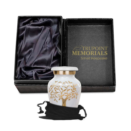 Trupoint Memorials Small Urns for Human Ashes Keepsake, Tree of Life Decorative Mini Cremation Urn for Adult Men and Women, Small White