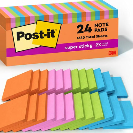 Post-it Super Sticky Notes, 3 in x 3 in, Rio de Janeiro, 70 Sheets/Pad, 24 Pads Cabinet Pack, Blue, Pink, Yellow 90feuilles � Post-it Notes 3 In X 3 In, Rio de Janeiro Collection, 70 Sheets/Pad, 24 Pads Cabinet Pack, 90 Sheets, 30 mm, 30 mm)