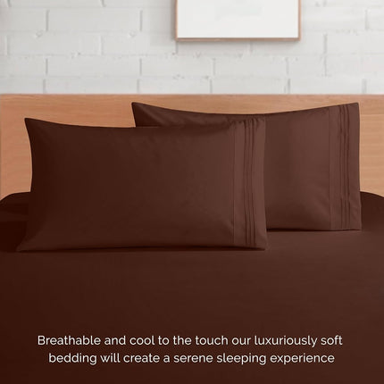 Elegant Comfort 4-Piece Bed Sheet Set - Luxury Bedding 1500 Premium Hotel Quality Microfiber, All Around Elastic 18-24 Inches Deep Fitted Sheet- Extra Deep Pocket Sheets, King, Brown