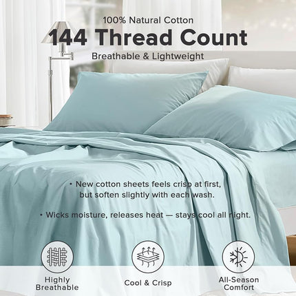 Comfort Spaces 100% Cotton Percale Sheets Twin Sheet Set 3 Pcs, Light Blue