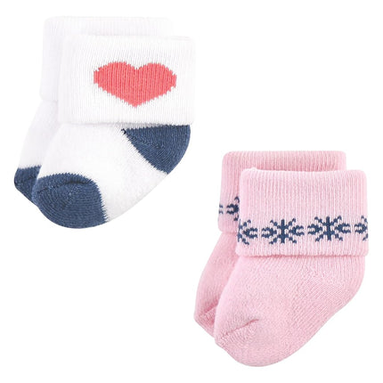 Hudson Baby Baby Girls' Cotton Rich Newborn and Terry Socks, Pink Love, 0-6 Months