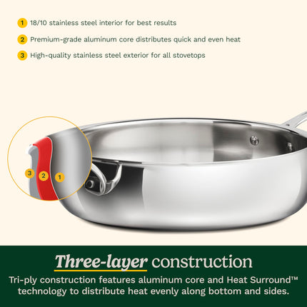 Sartén Honda Cuisinart PureClad™ de Acero Inoxidable de Triple Capa de 5.2 L con Tapa