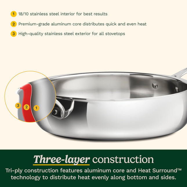 Sartén Honda Cuisinart PureClad™ de Acero Inoxidable de Triple Capa de 5.2 L con Tapa