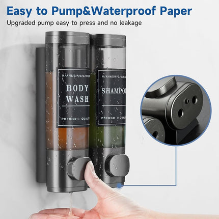 Shower Soap Dispenser Shampoo and Conditioner Dispenser 2 Chamber No Drill Wall-Mounted Shampoo Dispenser for Shower Wall Mounted Shower Dispenser for Bathroom Hotel Large Capacity,Gun Gray