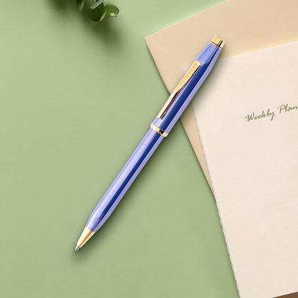 CROSS Century II AT0082-165 Twist-Action Lacquer Ballpoint Pen with Gold Plated Appointments, includes Premium Gift Box and Black Cartridge, Medium Point, 1 Pack, Lavender Blue