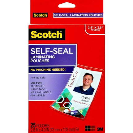 Scotch Self-Sealing Laminating Pouches, ID Protectors Includes Clips, 2.8 Inches x 4 Inches, 25 Pouches, Packaging May Vary (LS852G) (Pack of 12, 300 Count Total)