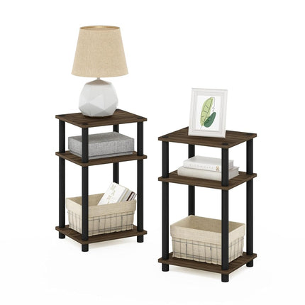 Furinno JUST Night Stand Set of 2, 3-Tier Turn-N-Tube Nightstand, Toolless Bedside Tables, End Table, Side Table with Open Storage for Bedroom, Living Room, Columbia Walnut