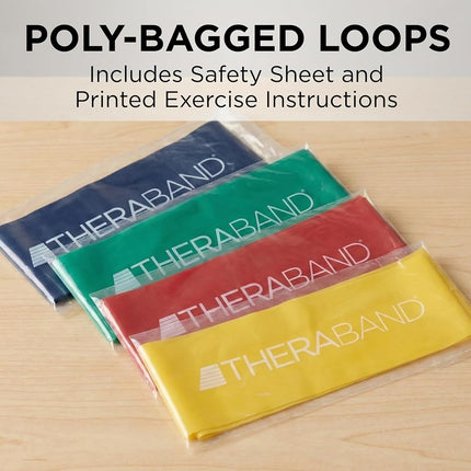 Lot de 4 bandes de résistance TheraBand, Kit de 4 boucles de 30 cm pour les entraînements des jambes et des fessiers, Niveaux débutant à avancé pour l'exercice, la rééducation, la physiothérapie, les étirements, la musculation