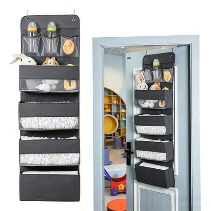 Organizador colgante Jay-Chi para puerta - Almacenamiento con 7 bolsillos grandes para armario, baño, cuarto de bebé, organizador con ventana de perspectiva, soporte de pared para ropa, juguetes, artículos diversos (gris)