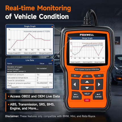 FOXWELL NT510 Automotive OBD2 Scanners Code Reader for BMW Full System Car Diagnostic Scan Tool with Car Engine, Transmission, SRS, ABS, EPB, Oil Reset, DPF, SAS and Battery Registration