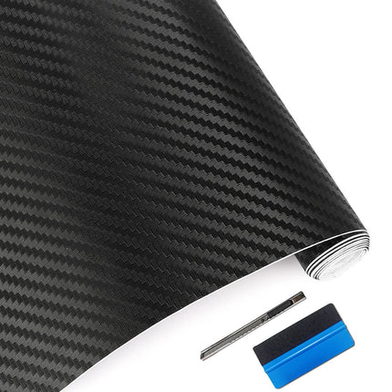 LZLRUN 3D Black Carbon Fiber Car Vinyl Wrap Self-A