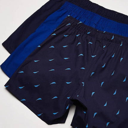 Nautica Men's Cotton Woven 3 Pack Boxer Shorts, Peacoat/Surf The Web/Sails, M