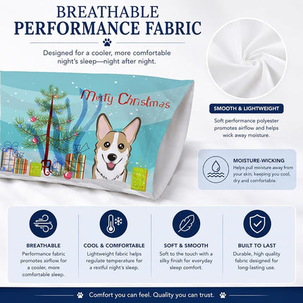 Caroline's Treasures BB1625PILLOWCASE Christmas Tree And Sable Corgi Fabric Standard Pillowcase, Large, Multicolor