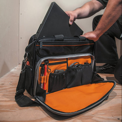 Tool Bag, Tradesman Pro Tech Bag with Laptop Pocket, Black and Orange Klein Tools 55455M